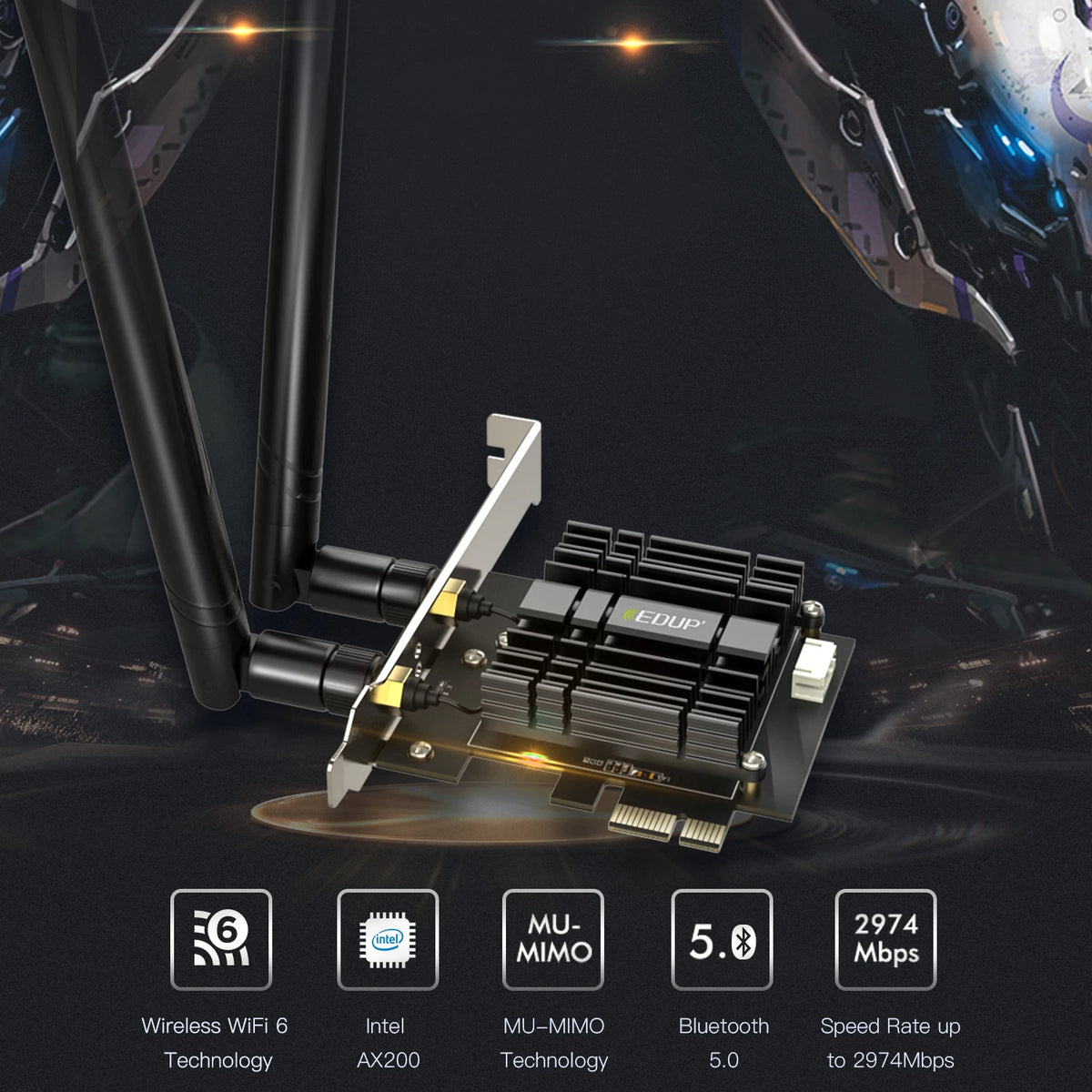 EDUP WiFi 6 Card BT 5.1 PCIe Network Card AX 3000Mbps AX200 802.11AX WiFi Adapter In-tel Wireless Ax200