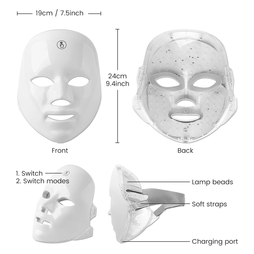 Rechargeable Facial LED Mask 7 Colors LED Photon Therapy Beauty Mask Skin Rejuvenation Home Face Lifting Whitening Beauty Device
