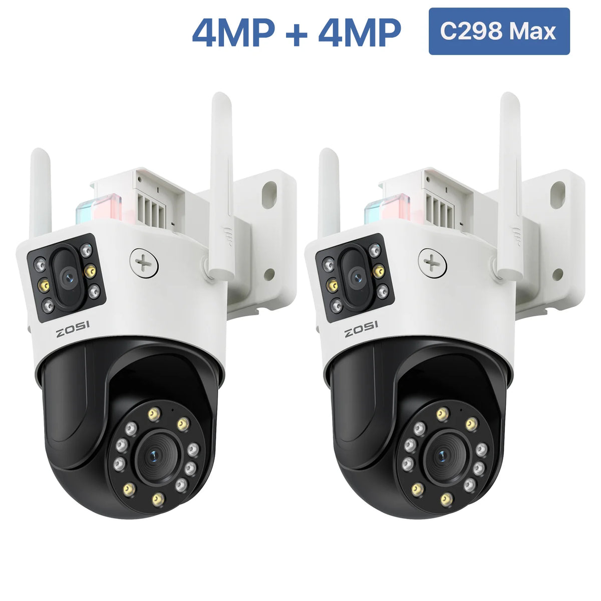 ZOSI C298 8MP/4MP Dual-Lens Wired WiFi PTZ Security Camera Outdoor Wide Angle 8X Hybrid Zoom AI Detection 360 Surveillane Camera