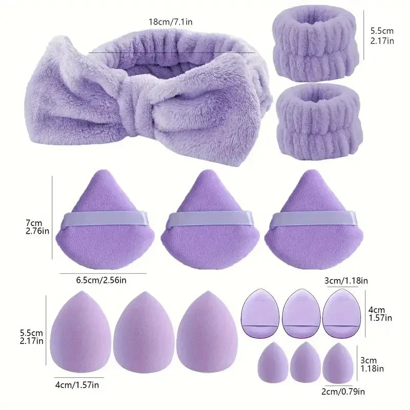 15pcs Makeup & Face Wash Tool Kit - Includes Cosmetic Sponges, Powder Puffs, Hair,Beauty Gift Set