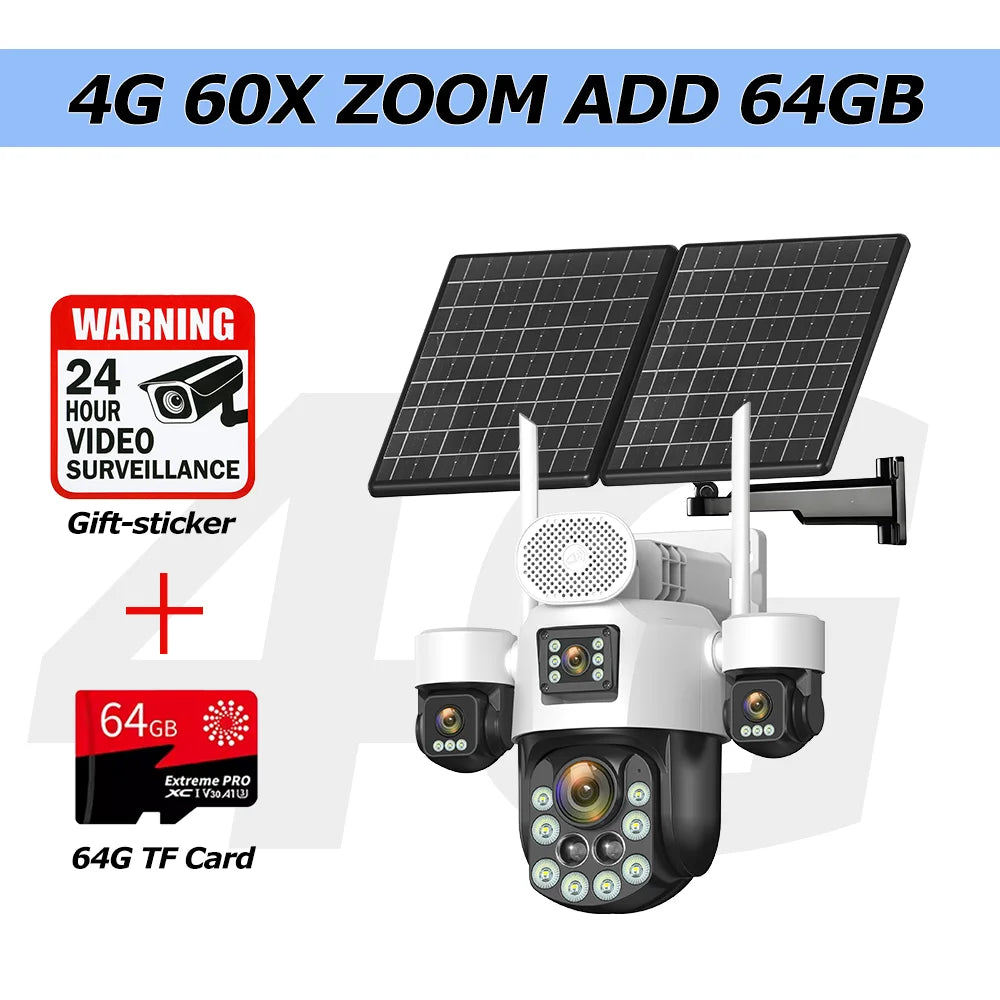 20MP AOV Solar Outdoor Surveillance Camera 4G SIM 7/24 Hours Recording 60X Optical Zoom Auto Track 31200mah Security PTZ Cameras