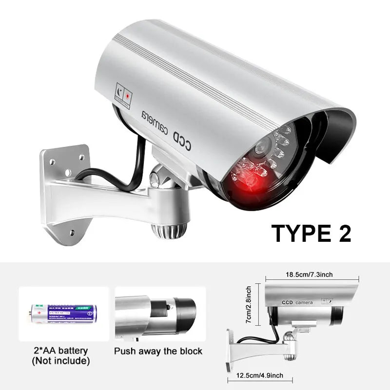 1PC Dummy Security Camera Watreproof Indoor Outdoor Fake CCTV Surveillance System, Red Flashing LED Lights, No Wiring Required