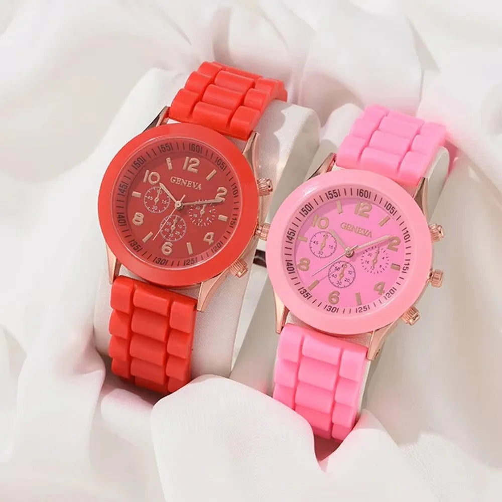 2Pcs Luxury Women's Watch Set Fashion Luxury Elegant Alloy Wristwatch Silicone Strap Couple Watch Men Quartz Holiday Gifts