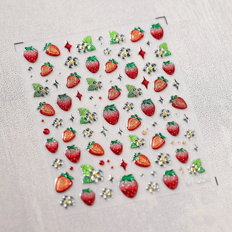 Pink Translucent Peach Jelly Texture 5D Soft Embossed Reliefs Self Adhesive Nail Art Stickers Cute Fruits 3D Manicure Decals