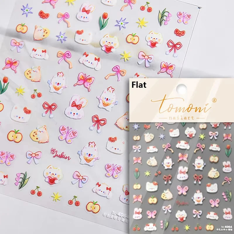 Pink Translucent Peach Jelly Texture 5D Soft Embossed Reliefs Self Adhesive Nail Art Stickers Cute Fruits 3D Manicure Decals