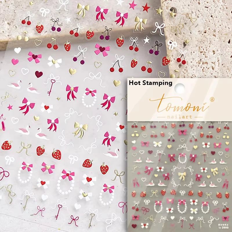 Pink Translucent Peach Jelly Texture 5D Soft Embossed Reliefs Self Adhesive Nail Art Stickers Cute Fruits 3D Manicure Decals