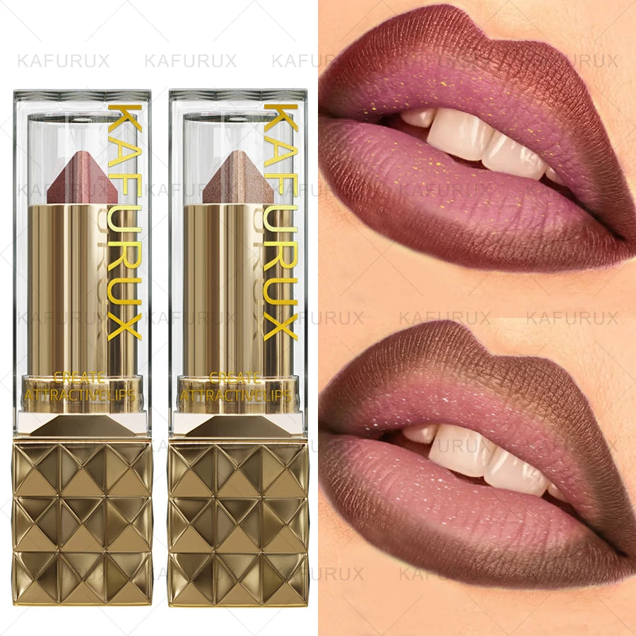 2pcs Glitter Shiny Metallic Two Tone Lipstick Matte Sexy Red Pearlescent Lip Tint,Long Lasting Lip Senior Lip Korean Makeup Gifts Lip Gloss Cosmetic Beauty