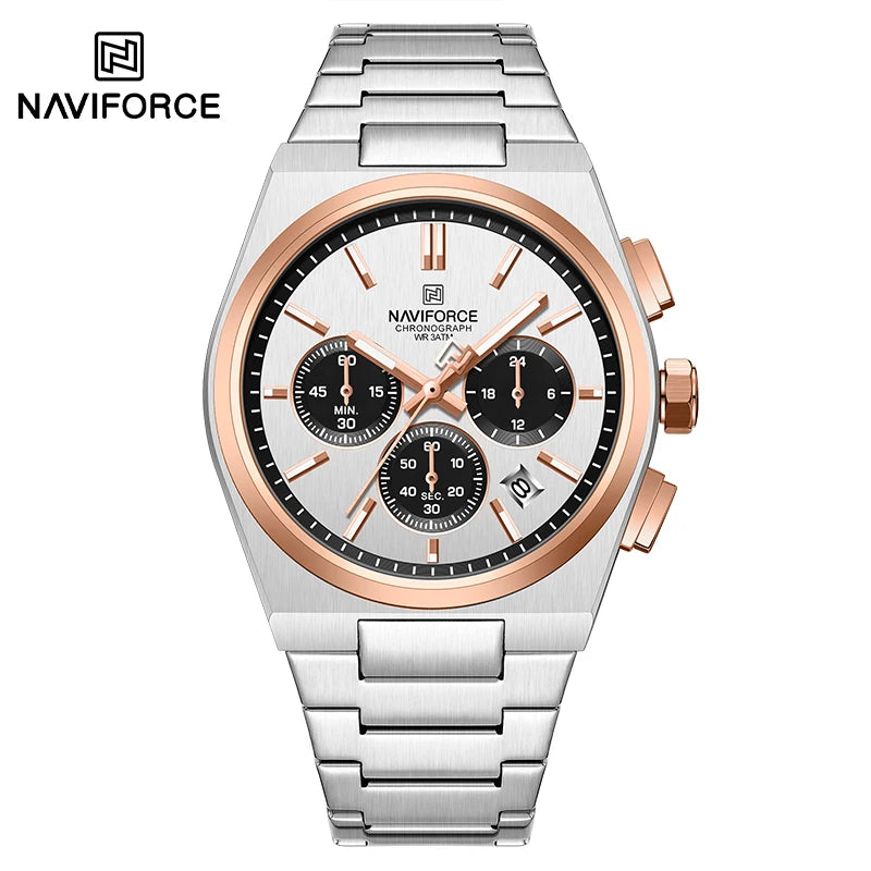 Top Brand NAVIFORCE Men and Women Quartz Chronograph Watch Stainless Band Stylish 24 Hours Date Display Couple Wristwatches 2024
