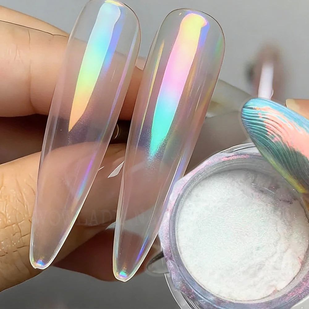 1Jar Mint Green Aurora Chrome Nail Powder Mermaid Green Nail Glitter Dust Transparent Mirror Chrome Powder Nail Art Pigment 0.3g