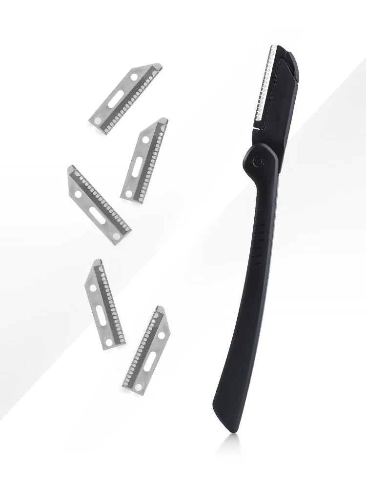 A Foldable Eyebrow Trimmer +5 Replacement Blades Combination Set Can Be Used for Eyebrow Trimming and Shaving, Which Is Unisex