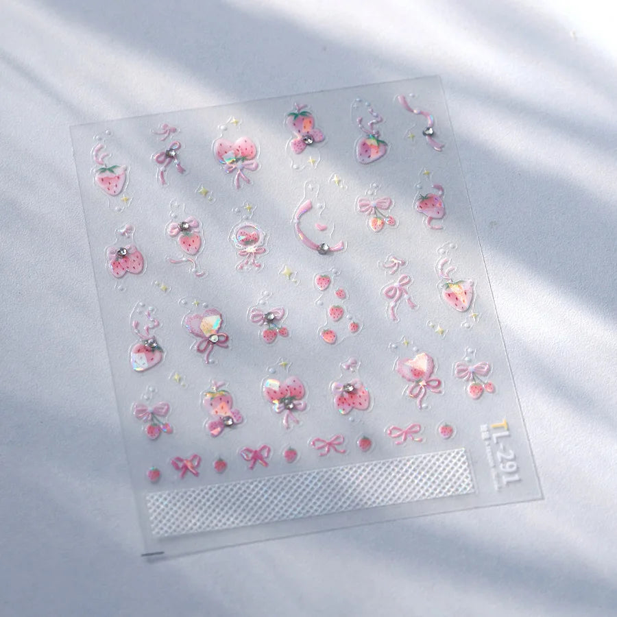 Pink Translucent Peach Jelly Texture 5D Soft Embossed Reliefs Self Adhesive Nail Art Stickers Cute Fruits 3D Manicure Decals