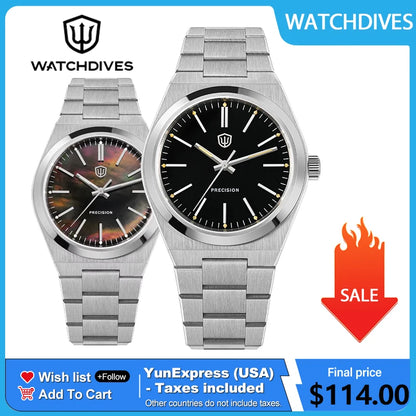 Watchdives Quartz Watches VH31 Sweep Movement New Sapphire Luxury Watch 37mm BGW9 Luminous 100m Waterproof Mens Watch
