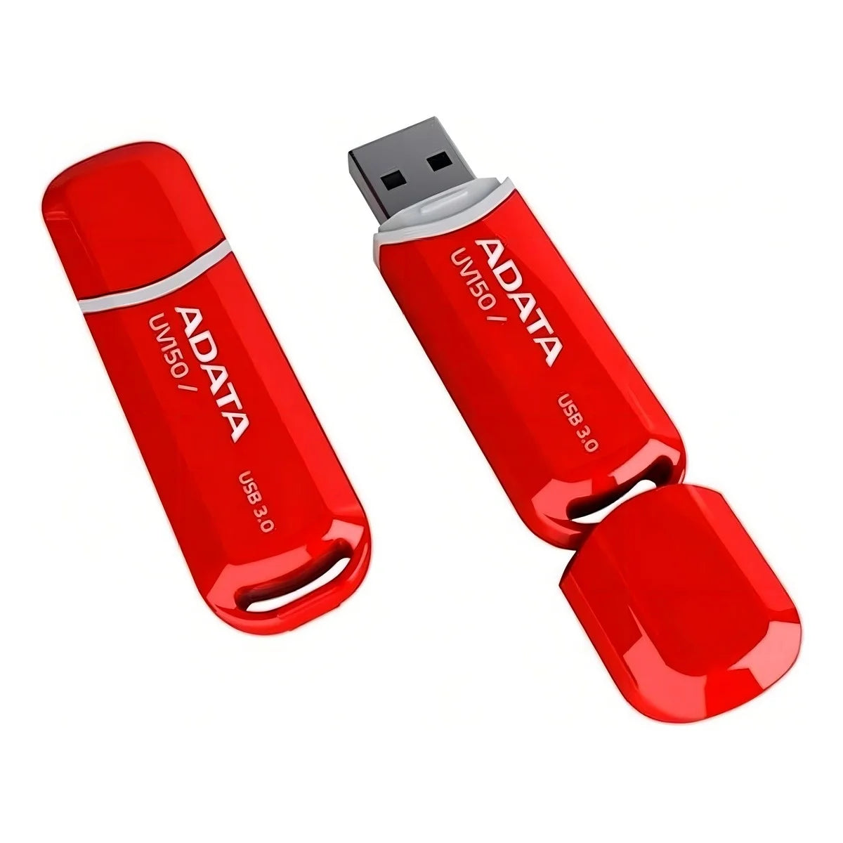 Adata UV150 64GB USB Flash Drive 3.2 Gen 1 Red Key Style Lanyard Plastic Material Engraved Logo Removable Lid Needle Mark