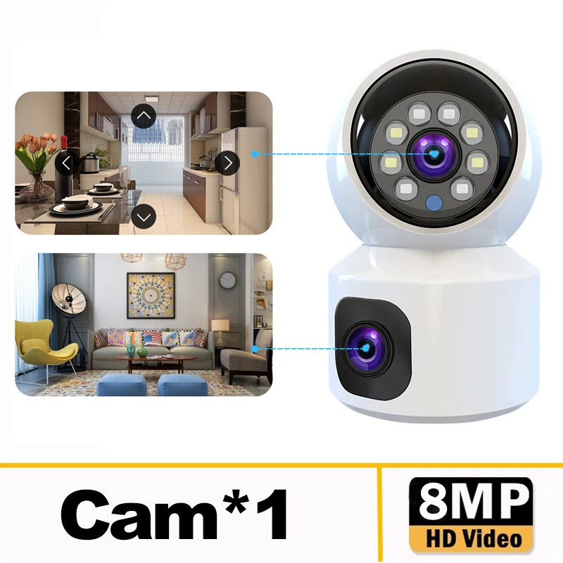 8MP 4K Wifi Surveillance Camera Wireless Security PTZ IP Camera AI Human Tracking 10X Zoom Security Camera Dual Screen Monitor