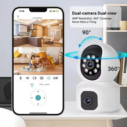 8MP 4K Wifi Surveillance Camera Wireless Security PTZ IP Camera AI Human Tracking 10X Zoom Security Camera Dual Screen Monitor