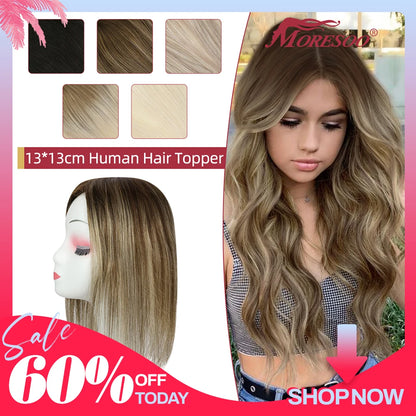 Moresoo Straight Human Hair Toppers Machine Remy Hair Piece Clip in For Women Topper for Beauty Hand Made Mono Base Hair Natural