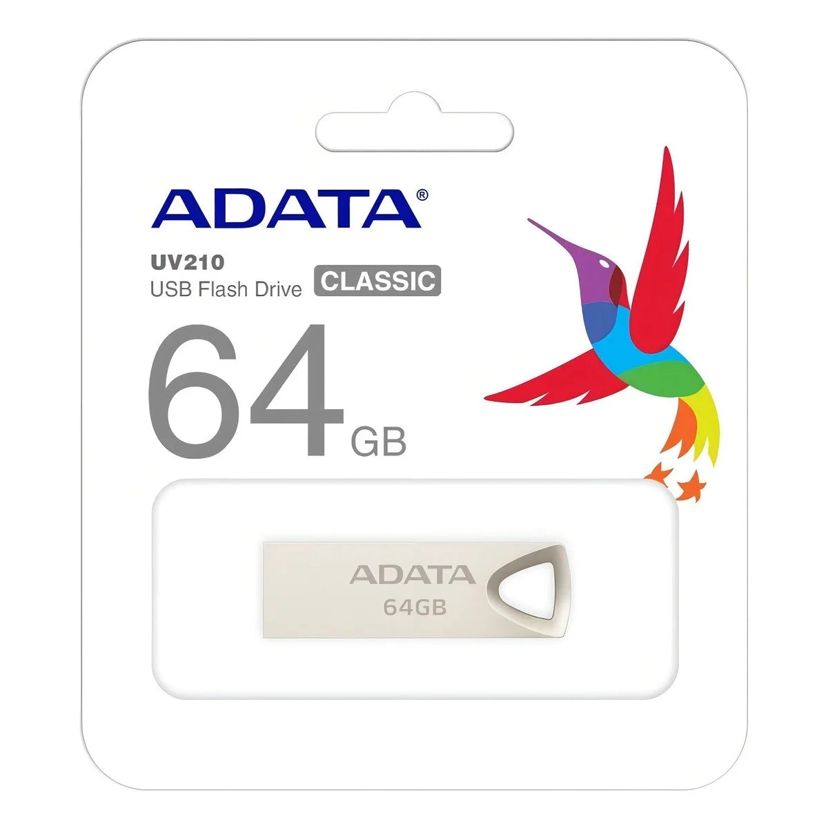 Adata UV210 64GB USB 2.0 Flash Drive New Silver Metal Key Style Engraved Logo Lanyard Chip Style Activity LED Compatible PC Gift