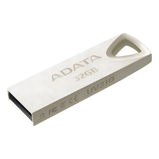 Adata UV210 32GB USB 2.0 Flash Drive Smooth Silver Metal Key Style Engraved Logo Box Packing Gift Option