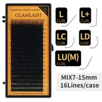 GLAMLASH L+/LC/LD/LU(M)/N Curl 7~15mm MIX 16rows/Case Mink Eyelash Extension Individual Lashes Soft False Eyelashes