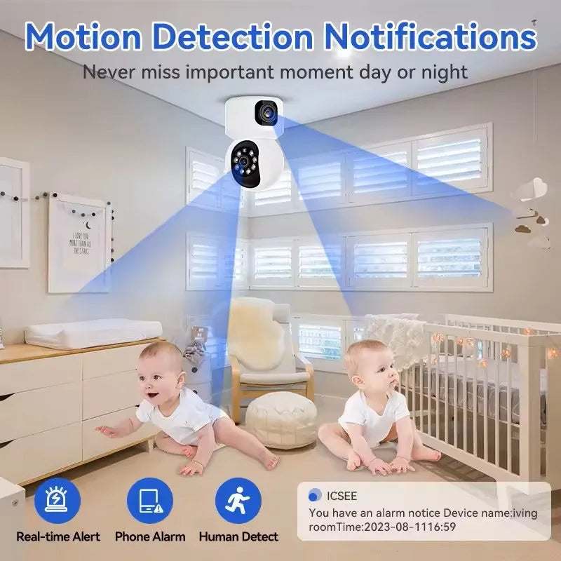 8MP 4K Wifi Surveillance Camera Wireless Security PTZ IP Camera AI Human Tracking 10X Zoom Security Camera Dual Screen Monitor