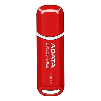 Adata UV150 64GB USB Flash Drive 3.2 Gen 1 Red Key Style Lanyard Plastic Material Engraved Logo Removable Lid Needle Mark