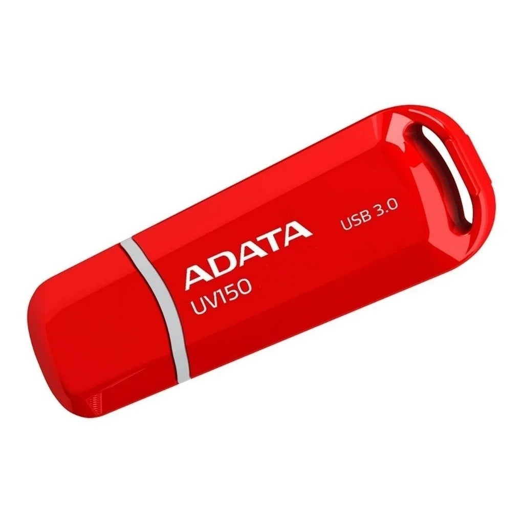 Adata UV150 64GB USB Flash Drive 3.2 Gen 1 Red Key Style Lanyard Plastic Material Engraved Logo Removable Lid Needle Mark