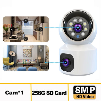 8MP 4K Wifi Surveillance Camera Wireless Security PTZ IP Camera AI Human Tracking 10X Zoom Security Camera Dual Screen Monitor