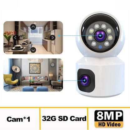 8MP 4K Wifi Surveillance Camera Wireless Security PTZ IP Camera AI Human Tracking 10X Zoom Security Camera Dual Screen Monitor