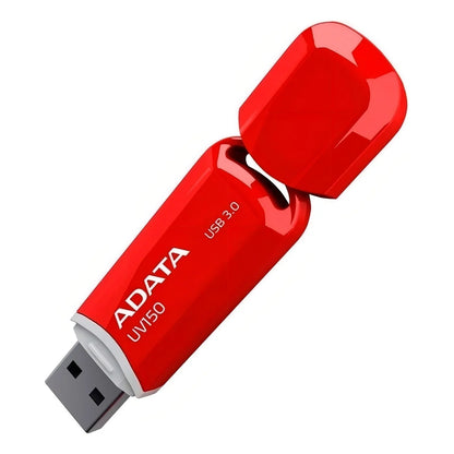Adata UV150 64GB USB Flash Drive 3.2 Gen 1 Red Key Style Lanyard Plastic Material Engraved Logo Removable Lid Needle Mark