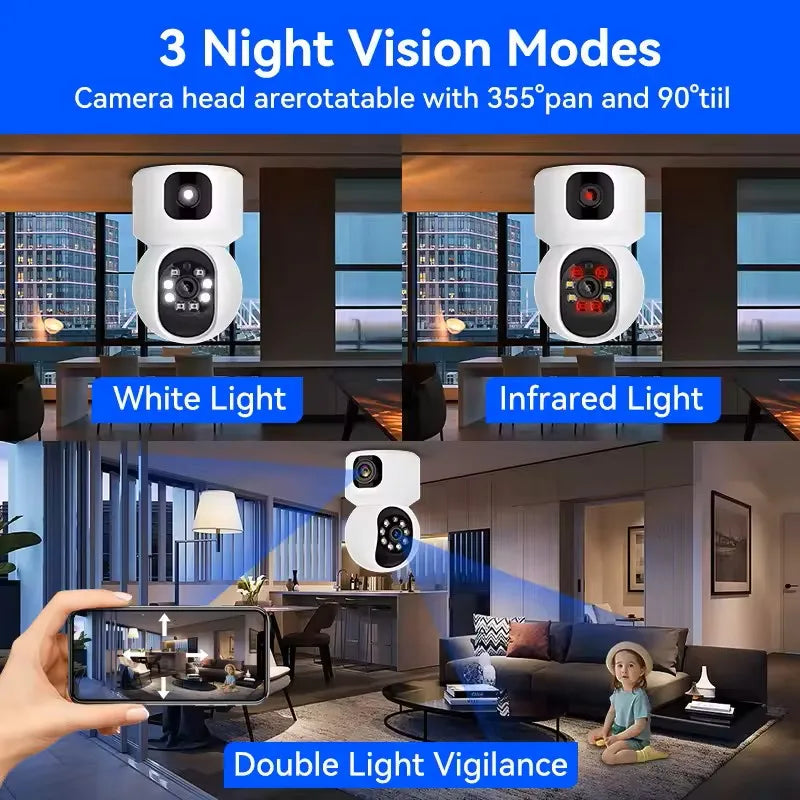 8MP 4K Wifi Surveillance Camera Wireless Security PTZ IP Camera AI Human Tracking 10X Zoom Security Camera Dual Screen Monitor