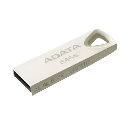 Adata UV210 64GB USB 2.0 Flash Drive New Silver Metal Key Style Engraved Logo Lanyard Chip Style Activity LED Compatible PC Gift