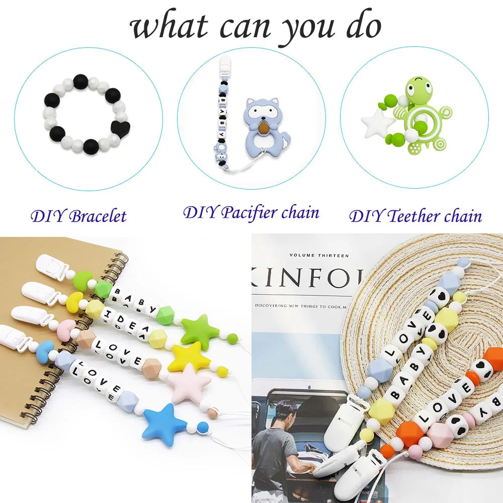 Cute-Idea Plastic Clip Cord Silicone Beads Food Grade Teething DIY Accessories Pacifier Chain BPA FREE Chewable Baby Product Toy
