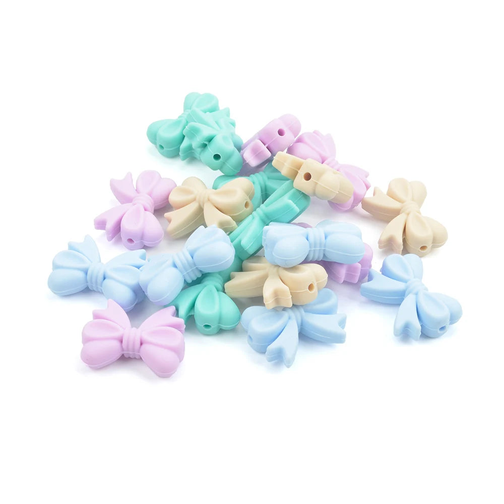 Bowknot 10pcs/lot Silicone Beads DIY Food Grade Silicone Teething Pacifier Cute Shaped Silicone teether Holder Accessories