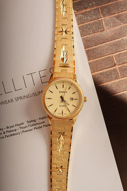 2021 new lovers' Watch Gold Plated watch no fading calendar watch quartz watch retro carved Korean gold men's Watch