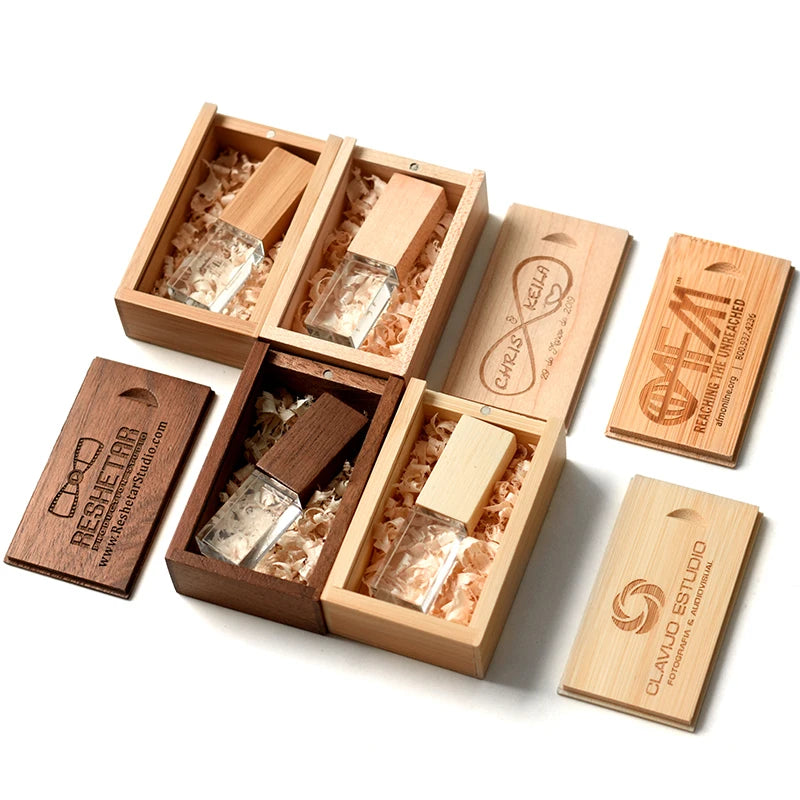 JASTER Usb Flash Drive USB 2.0 Wedding Photography Gift Wooden Crystal 64GB 32GB 16GB 4GB Memory Flash Stick Pen Drive