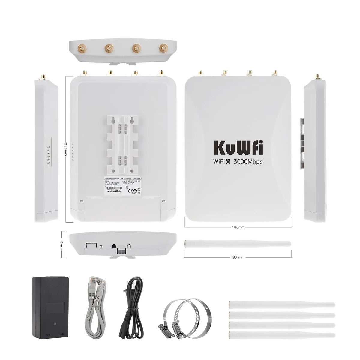 USA Stock KuWFi Wifi6 2.4G 5.8G Outdoor Wifi Extend Long Distance 256user Repeater ap Solar Wireless Access Point with 2.5G Port