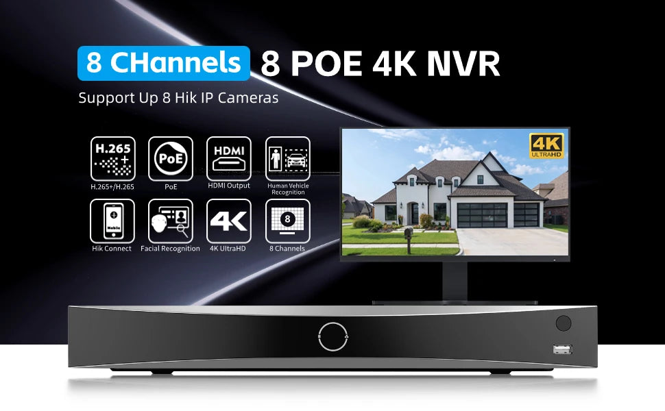 DS-7604NXI-K1/4P Hik Original AcuSense 4CH PoE 4K NVR 12MP Human/Vehicle Detection Plug Play H.265+ /VGA 40 Mbps Incoming