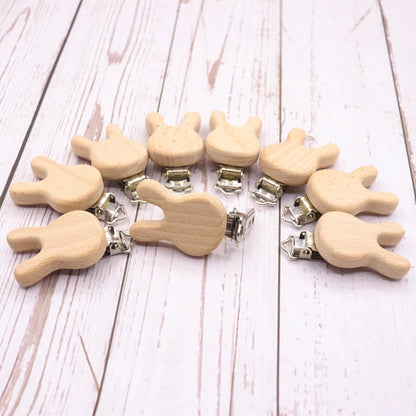 5PCS Wooden Rabbit Pacifier Clip Baby Accessories Wooden Animal Pacifier Metal Holder Elephant Pacifier Wooden Baby Teeth