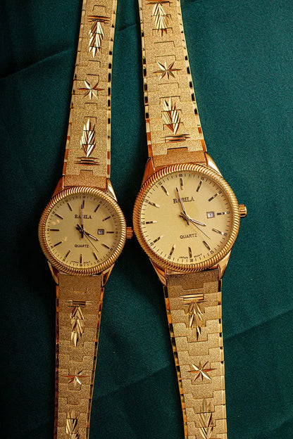 2021 new lovers' Watch Gold Plated watch no fading calendar watch quartz watch retro carved Korean gold men's Watch