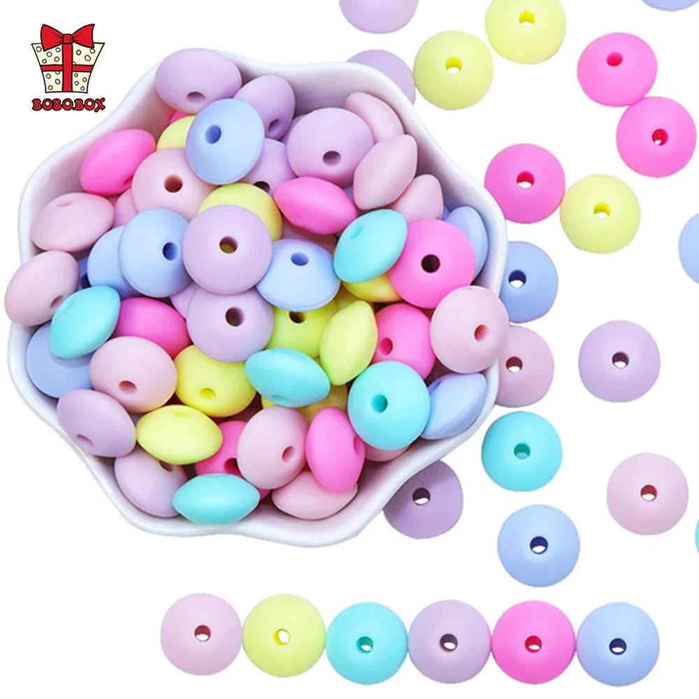 BOBO.BOX 100pc12mm Silicone Lentil Beads Baby Teething Bead BPA-Free Food Grade Making Baby Oral Care Pacifier Chain Accessorise