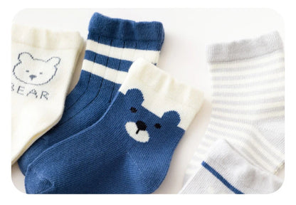 5 Pairs/Lot Toddler Socks Newborn Baby Soft Prewalker Spring Cotton Girl Kids Autumn Infant Cartoon Striped Print Sock 0-12Y