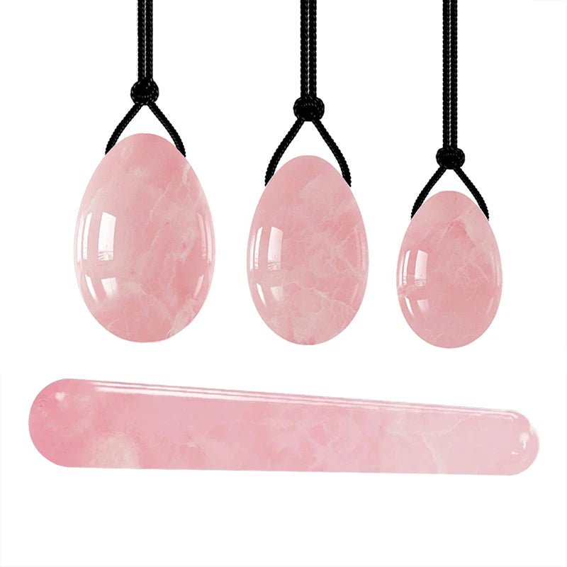 Natural Rose Quartz Yoni Egg Set Jade Egg Vaginal Muscle Firming Kegel Exercise Crystal Yoni Wand Feminine Hygiene Massage Stone