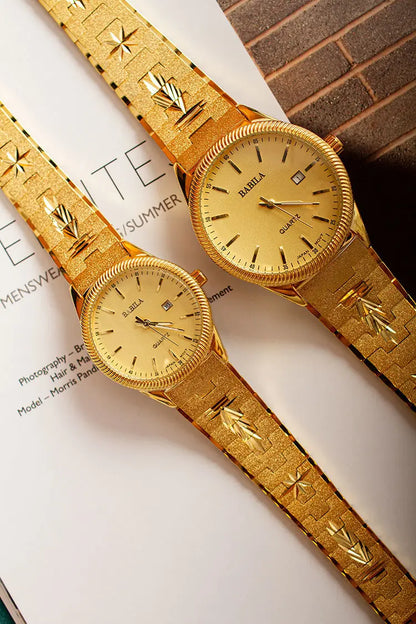 2021 new lovers' Watch Gold Plated watch no fading calendar watch quartz watch retro carved Korean gold men's Watch