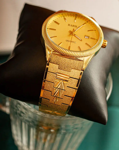 2021 new lovers' Watch Gold Plated watch no fading calendar watch quartz watch retro carved Korean gold men's Watch