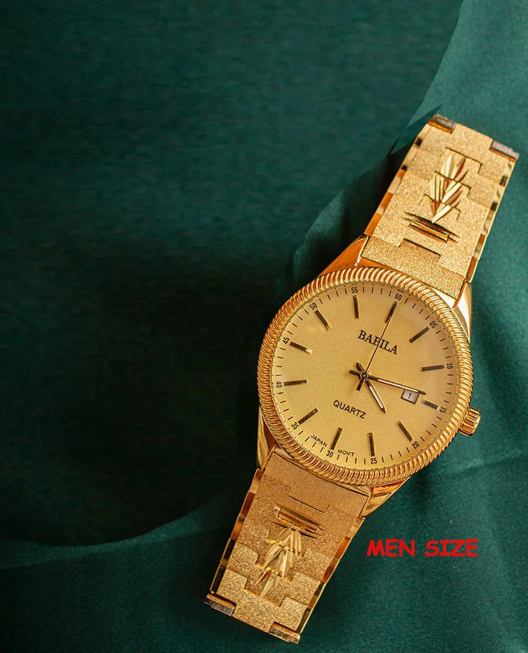 2021 new lovers' Watch Gold Plated watch no fading calendar watch quartz watch retro carved Korean gold men's Watch