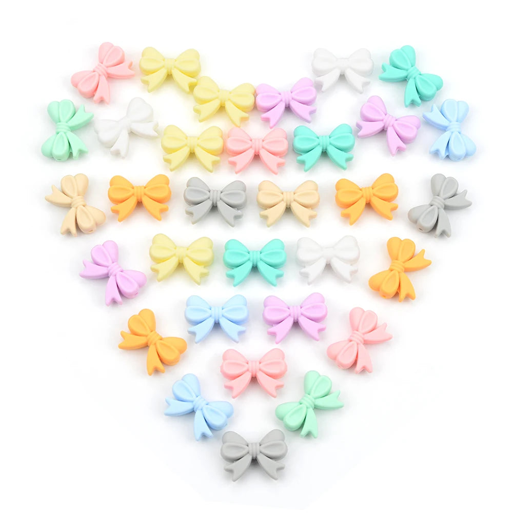 Bowknot 10pcs/lot Silicone Beads DIY Food Grade Silicone Teething Pacifier Cute Shaped Silicone teether Holder Accessories