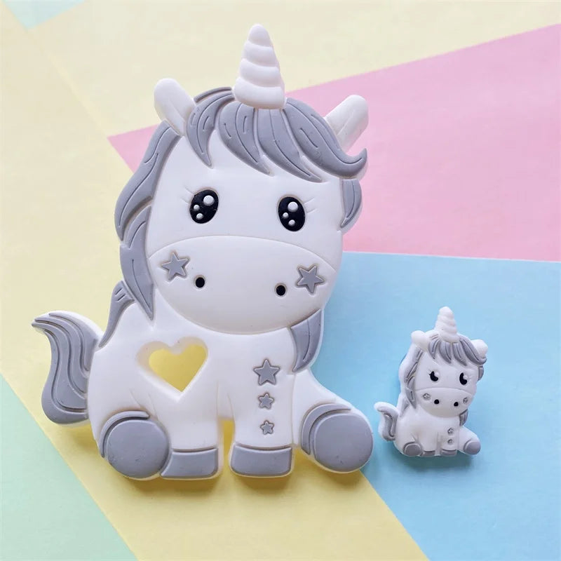 2pcs / Set Mini Silicone Elephant Lion Cat Teether Beads Baby Toy Teether Rattle BPA Free Silicone Teether