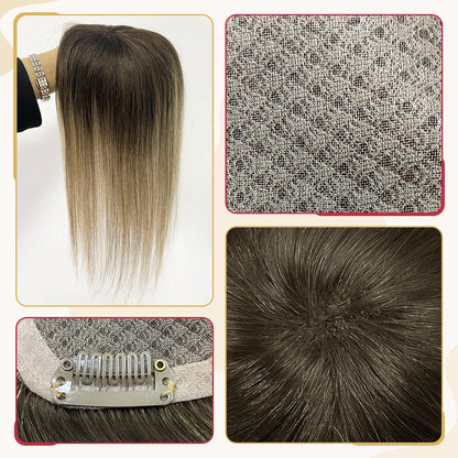 Moresoo Straight Human Hair Toppers Machine Remy Hair Piece Clip in For Women Topper for Beauty Hand Made Mono Base Hair Natural