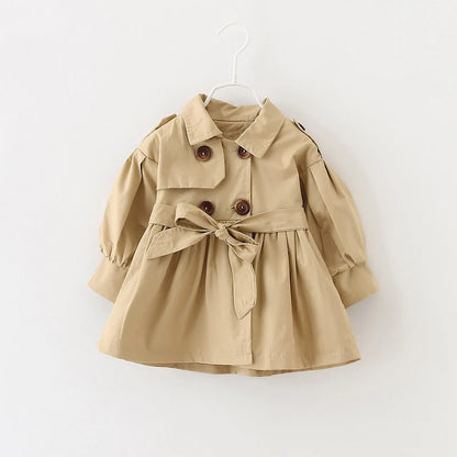 Fashion Baby Coat with Belt Cotton Autumn Spring Baby Girl Clothes Solid Color Infant Jacket Baby Girl Coat 2 Colors