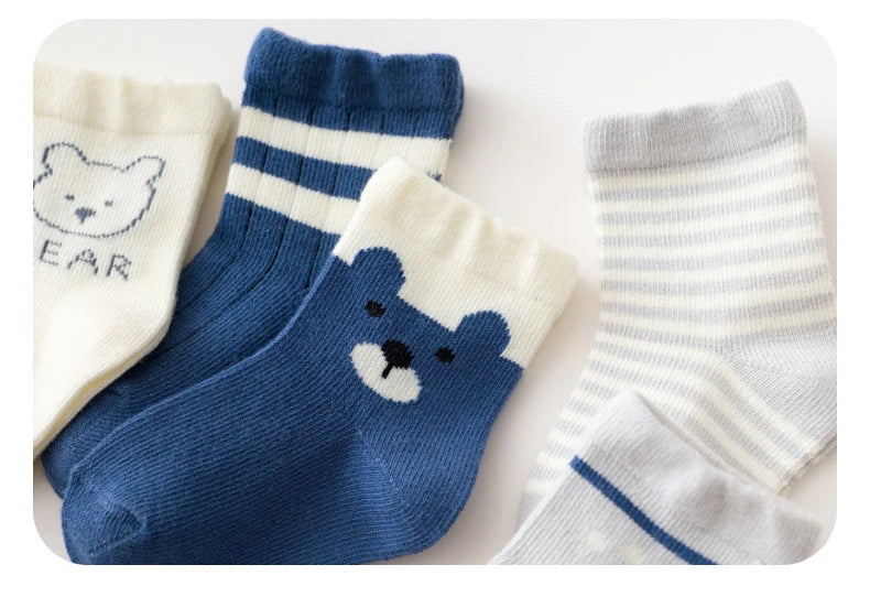 5 Pairs/Lot Toddler Socks Newborn Baby Soft Prewalker Spring Cotton Girl Kids Autumn Infant Cartoon Striped Print Sock 0-12Y